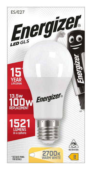 Energizer 13.2W 1521lm E27 ES GLS LED Bulb Opal Warm White 2700K - westbasedirect.com