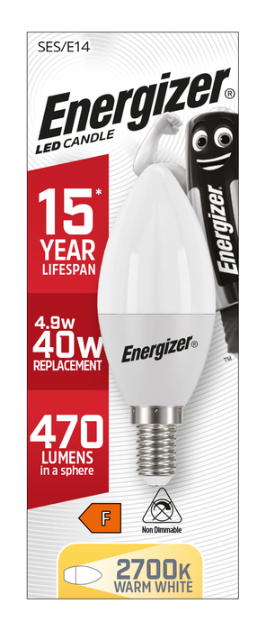 Energizer 5.2W 470lm E14 SES Candle LED Bulb Opal Warm White 2700K - westbasedirect.com