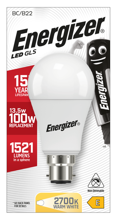 Energizer 13.2W 1521lm B22 BC GLS LED Bulb Opal Warm White 2700K - westbasedirect.com