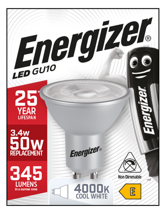 Energizer 4.2W 345lm GU10 High Tech LED Bulb Cool White 4000K - westbasedirect.com