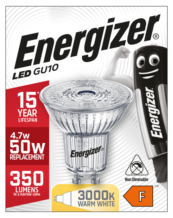 Energizer 4W 345lm GU10 Spotlight LED Bulb Full Glass Warm White 3000K - westbasedirect.com