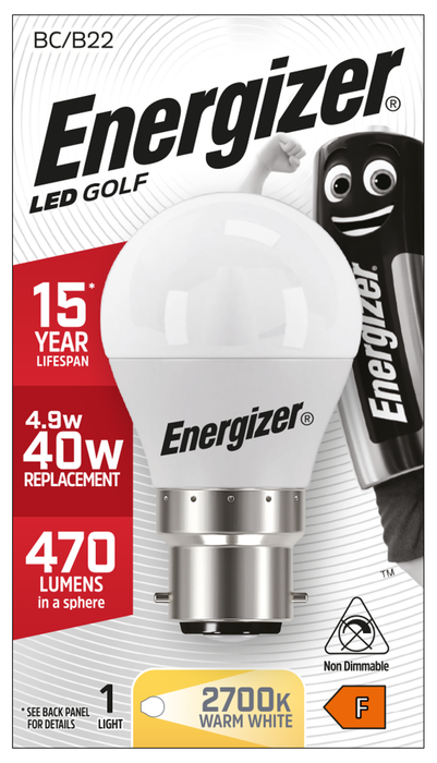 Energizer 5.2W 470lm B22 BC Golf LED Bulb Opal Daylight 6500K - westbasedirect.com