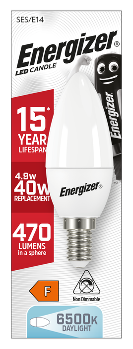 Energizer 5.2W 470lm E14 SES Candle LED Bulb Opal Daylight 6500K - westbasedirect.com