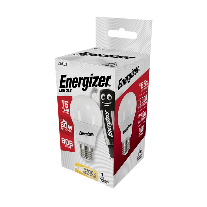 Energizer 8.8W 806lm E27 ES GLS LED Bulb Warm White 2700K Dimmable - westbasedirect.com