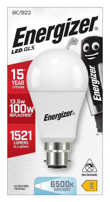 Energizer 13.2W 1521lm B22 BC GLS LED Bulb Opal Daylight 6500K - westbasedirect.com