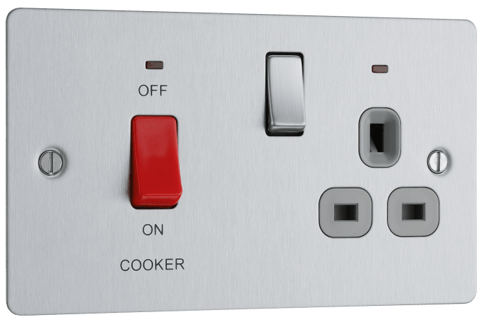 BG SBS70G Flatplate Screwed 45A DP Cooker + Socket + Neon - Grey Inser ...