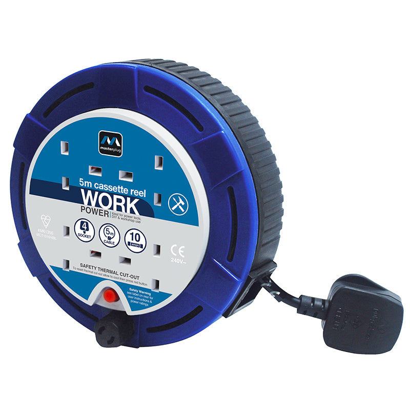 Masterplug SCT0510/4BL 4 Socket 5m 10A Small Cassette Reel - Blue ...