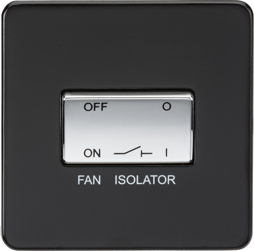 Knightsbridge SF1100MB Screwless 10AX 3 Pole Fan Isolator Switch - Matt Black + Chrome Rocker - westbasedirect.com