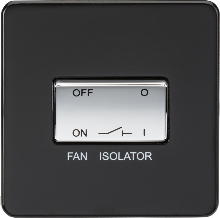 Knightsbridge SF1100MB Screwless 10AX 3 Pole Fan Isolator Switch - Matt Black + Chrome Rocker - westbasedirect.com
