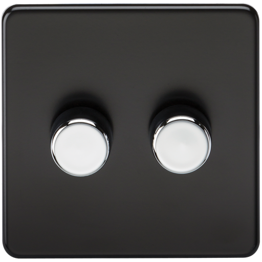 Knightsbridge SF2182MB Screwless 2G 2-Way 10-200W (5-150W LED) Trailing Edge Dimmer - Matt Black + Chrome Knobs - westbasedirect.com