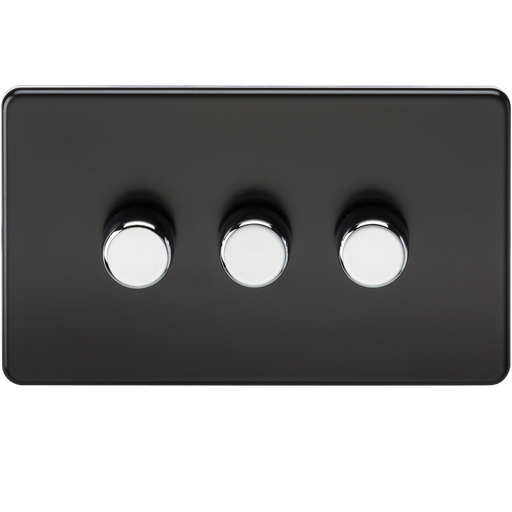 Knightsbridge SF2183MB Screwless 3G 2-Way 10-200W (5-150W LED) Trailing Edge Dimmer - Matt Black + Chrome Knobs - westbasedirect.com