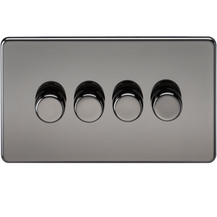 Knightsbridge SF2184BN Screwless 4G 2-Way 10-200W (5-150W LED) Trailing Edge Dimmer - Black Nickel - westbasedirect.com