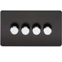 Knightsbridge SF2184MB Screwless 4G 2-Way 10-200W (5-150W LED) Trailing Edge Dimmer - Matt Black + Chrome Knobs