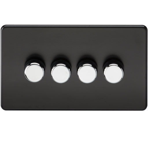 Knightsbridge SF2184MB Screwless 4G 2-Way 10-200W (5-150W LED) Trailing Edge Dimmer - Matt Black + Chrome Knobs - westbasedirect.com