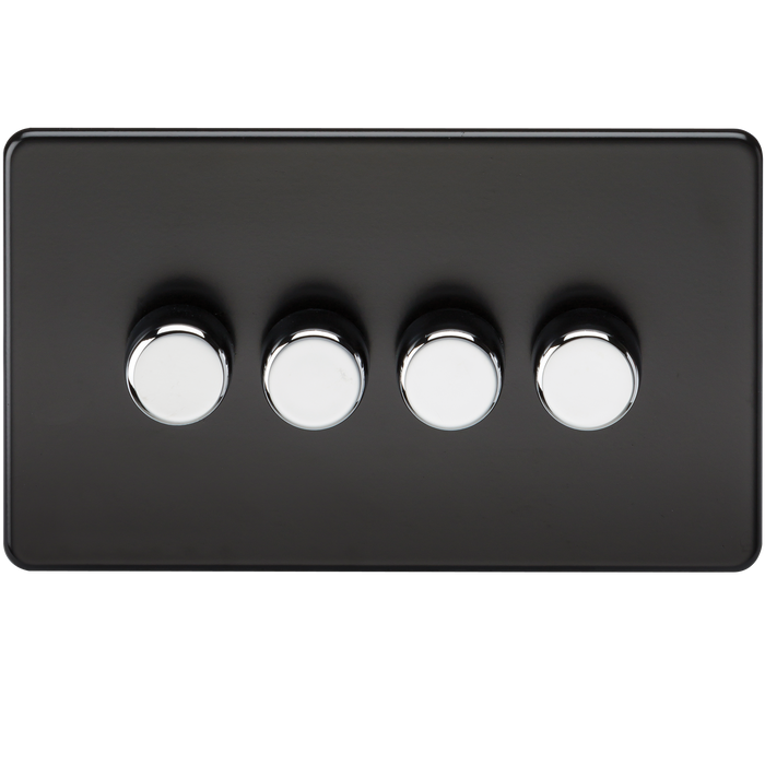 Knightsbridge SF2184MB Screwless 4G 2-Way 10-200W (5-150W LED) Trailing Edge Dimmer - Matt Black + Chrome Knobs - westbasedirect.com