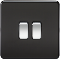 Knightsbridge SF3000MB Screwless 10AX 2G 2-Way Switch - Matt Black + Chrome Rocker