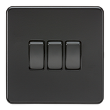 Knightsbridge SF4000MBB Screwless 10AX 3G 2-Way Switch - Matt Black + Black Rockers - westbasedirect.com