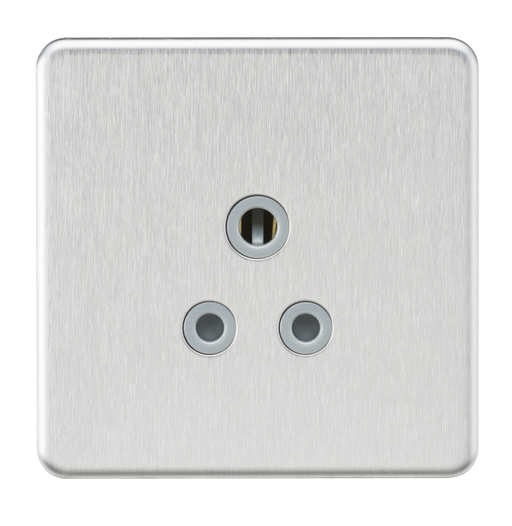 Knightsbridge SF5ABCG Screwless 5A Unswitched Round Socket - Brushed Chrome + Grey Insert - westbasedirect.com