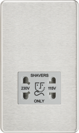 Knightsbridge SF8900BCG Screwless 115V/230V Dual Voltage Shaver Socket - Brushed Chrome + Grey Insert - westbasedirect.com