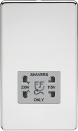 Knightsbridge SF8900PCG Screwless 115V/230V Dual Voltage Shaver Socket - Polished Chrome + Grey Insert - westbasedirect.com