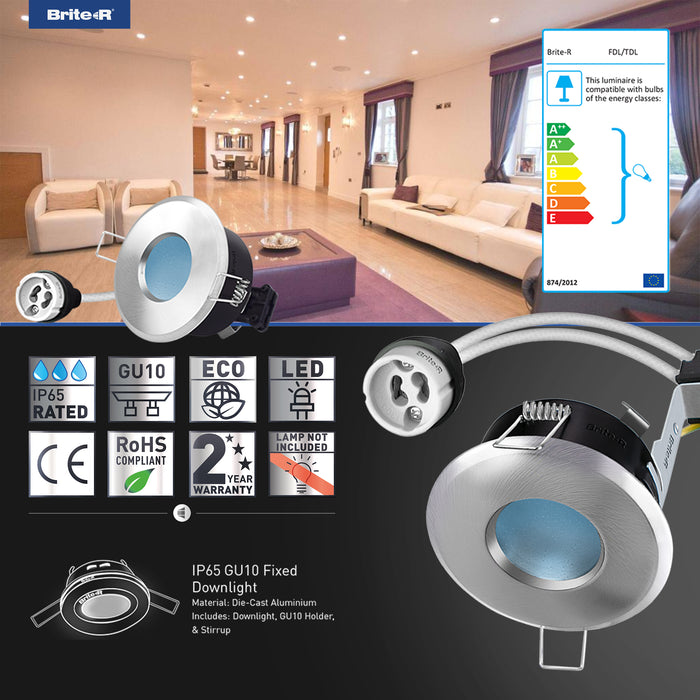 Brite-R SFDL IP65 Fixed Downlight Satin/Brushed Chrome - westbasedirect.com