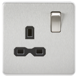 Knightsbridge SFR7000BC Screwless 13A 1G DP Switched Socket - Brushed Chrome + Black Insert - westbasedirect.com
