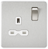 Knightsbridge SFR7000BCW Screwless 13A 1G DP Switched Socket - Brushed Chrome + White Insert - westbasedirect.com
