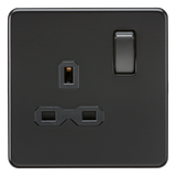 Knightsbridge SFR7000MBB Screwless 13A 1G DP Switched Socket - Matt Black + Black Rockers - westbasedirect.com