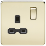Knightsbridge SFR7000PB Screwless 13A 1G DP Switched Socket - Polished Brass + Black Insert - westbasedirect.com