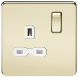 Knightsbridge SFR7000PBW Screwless 13A 1G DP Switched Socket - Polished Brass + White Insert - westbasedirect.com