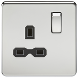 Knightsbridge SFR7000PC Screwless 13A 1G DP Switched Socket - Polished Chrome + Black Insert - westbasedirect.com