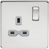 Knightsbridge SFR7000PCG Screwless 13A 1G DP Switched Socket - Polished Chrome + Grey Insert - westbasedirect.com