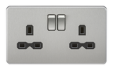 Knightsbridge SFR9000BC Screwless 13A 2G DP Switched Socket - Brushed Chrome + Black Insert - westbasedirect.com
