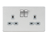 Knightsbridge SFR9000BCG Screwless 13A 2G DP Switched Socket - Brushed Chrome + Grey Insert - westbasedirect.com