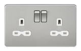 Knightsbridge SFR9000BCW Screwless 13A 2G DP Switched Socket - Brushed Chrome + White Insert - westbasedirect.com