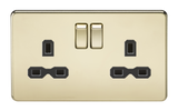 Knightsbridge SFR9000PB Screwless 13A 2G DP Switched Socket - Polished Brass + Black Insert - westbasedirect.com