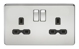 Knightsbridge SFR9000PC Screwless 13A 2G DP Switched Socket - Polished Chrome + Black Insert - westbasedirect.com