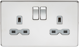 Knightsbridge SFR9000PCG Screwless 13A 2G DP Switched Socket - Polished Chrome + Grey Insert - westbasedirect.com