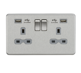 Knightsbridge SFR9224BCG Screwless 13A 2G Switched Socket + 2xUSB (2.4A) - Brushed Chrome + Grey Insert - westbasedirect.com