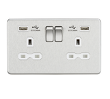 Knightsbridge SFR9224BCW Screwless 13A 2G Switched Socket + 2xUSB (2.4A) - Brushed Chrome + White Insert - westbasedirect.com