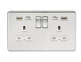Knightsbridge SFR9224PCW Screwless 13A 2G Switch Socket + 2xUSB 2.4A - Polished Chrome + White Insert - westbasedirect.com