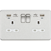 Knightsbridge SFR9904NBCW Screwless 13A 2G Switched Socket + 2x USB (2.4A) + LED Indicators - Brushed Chrome + White Insert - westbasedirect.com