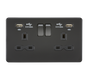 Knightsbridge SFR9904NMBB Screwless 13A 2G Switch Socket + 2xUSB 2.4A + LED Indicators - Matt Black + Black Rockers - westbasedirect.com