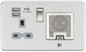 Knightsbridge SFR9905BCG Screwless 13A Socket + 2xUSB(2.4A) + Bluetooth Speaker - Brushed Chrome + Grey Insert - westbasedirect.com