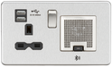 Knightsbridge SFR9905BC Screwless 13A Socket + 2xUSB(2.4A) + Bluetooth Speaker - Brushed Chrome + Black Insert - westbasedirect.com