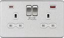 Knightsbridge SFR9909BCW Screwless 13A 2G DP Switched Socket + 2xUSB(A + C) FASTCHARGE - Brushed Chrome + White Insert - westbasedirect.com