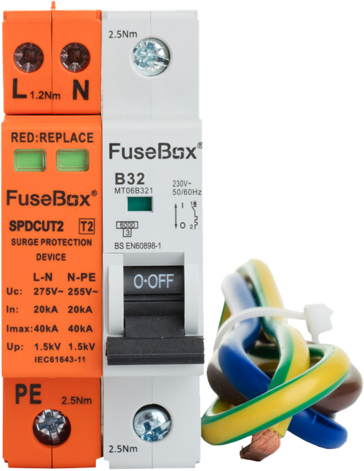 FuseBox SPDCUKITT2 Type 2 Surge Protection Device with 32A MCB & Cables - westbasedirect.com