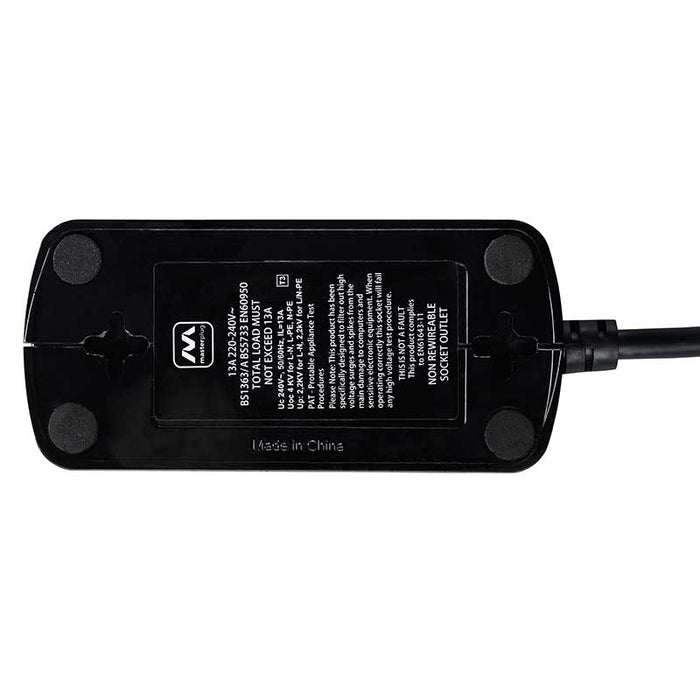 Masterplug 4 Socket 2m 13A + 2x3.1A USB Switched Surge Compact Extension Lead Gloss Black - westbasedirect.com