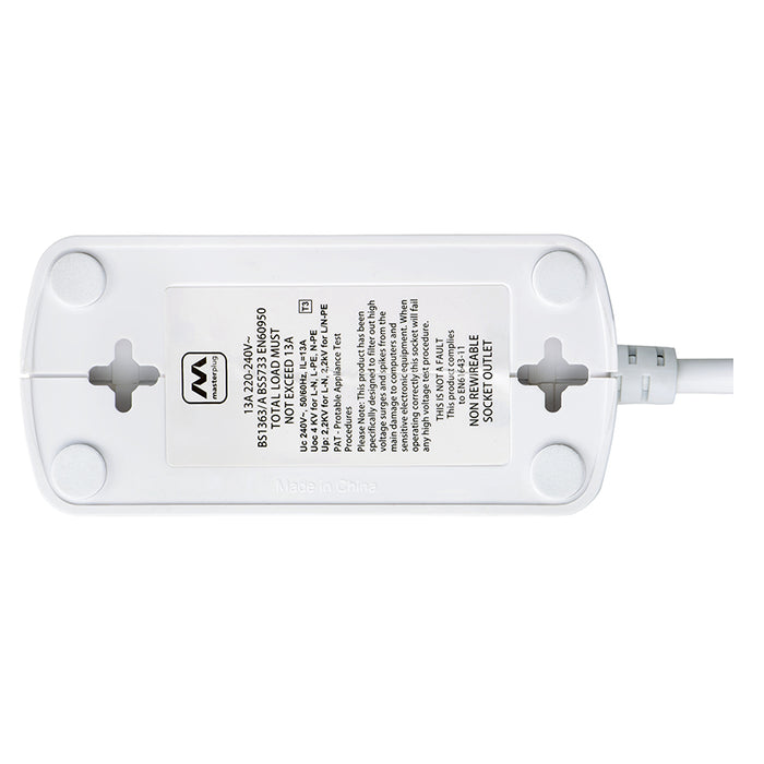 Masterplug 4 Socket 2m 13A + 2x3.1A USB Switched Surge Compact Extension Lead Gloss White - westbasedirect.com
