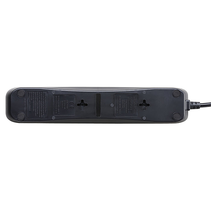 Masterplug 4 Socket 2m 13A + 2xUSB Switched Surge Extension Lead Gloss Black - westbasedirect.com